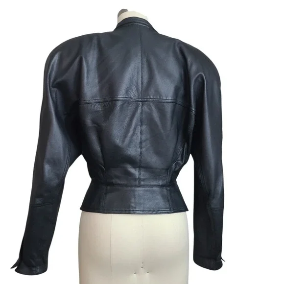 Vintage 80s North Beach Leather Michael Hoban Black Moto Jacket Womens Small 7/8 - Picture 5 of 11